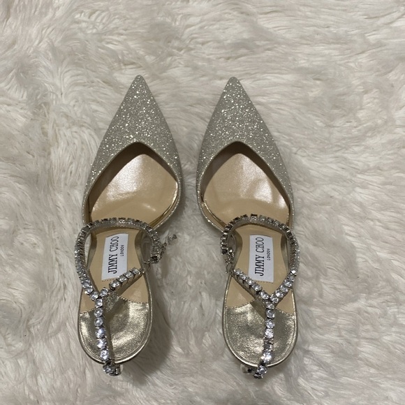 New Jimmy Choo Saeda 100 Platinum Ice dusty glitter pumps size 38EU - Picture 6 of 15